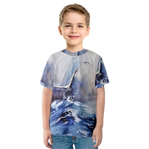 Art Painting Sea Storm Seagull Kids  Sport Mesh Tee by Pakrebo