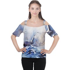 Art Painting Sea Storm Seagull Cutout Shoulder Tee