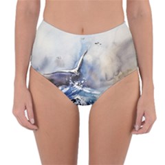 Art Painting Sea Storm Seagull Reversible High-waist Bikini Bottoms by Pakrebo