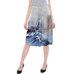 Art Painting Sea Storm Seagull Midi Beach Skirt by Pakrebo