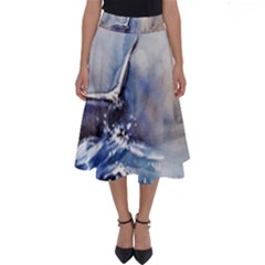 Art Painting Sea Storm Seagull Perfect Length Midi Skirt by Pakrebo