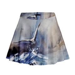 Art Painting Sea Storm Seagull Mini Flare Skirt by Pakrebo