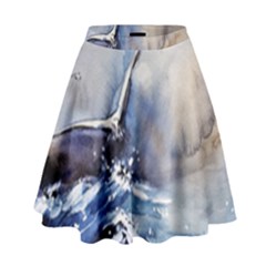 Art Painting Sea Storm Seagull High Waist Skirt by Pakrebo