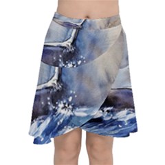 Art Painting Sea Storm Seagull Chiffon Wrap Front Skirt by Pakrebo