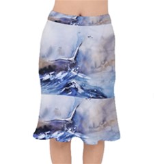 Art Painting Sea Storm Seagull Mermaid Skirt by Pakrebo