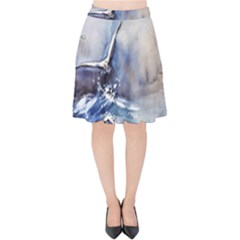 Art Painting Sea Storm Seagull Velvet High Waist Skirt by Pakrebo