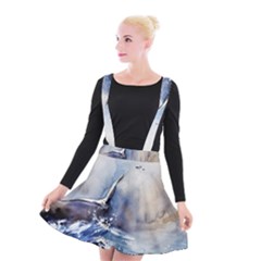 Art Painting Sea Storm Seagull Suspender Skater Skirt by Pakrebo