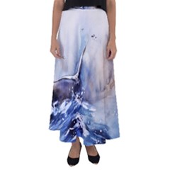 Art Painting Sea Storm Seagull Flared Maxi Skirt by Pakrebo