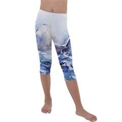 Art Painting Sea Storm Seagull Kids  Lightweight Velour Capri Leggings 