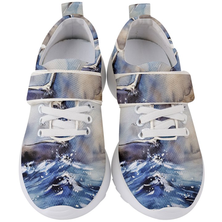 Art Painting Sea Storm Seagull Kids  Velcro Strap Shoes