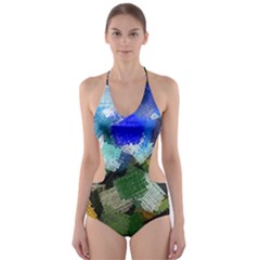 Texture Color Colors Network Cut-out One Piece Swimsuit by Pakrebo