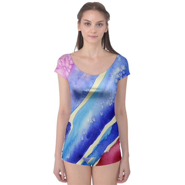 Painting Abstract Blue Pink Spots Boyleg Leotard 