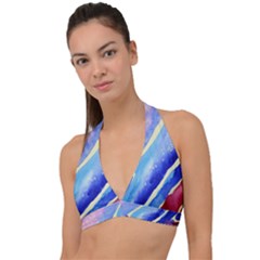 Painting Abstract Blue Pink Spots Halter Plunge Bikini Top