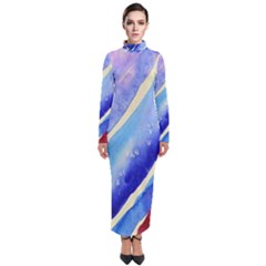 Painting Abstract Blue Pink Spots Turtleneck Maxi Dress by Pakrebo