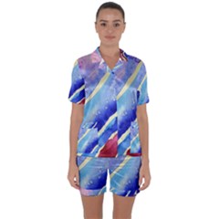 Painting Abstract Blue Pink Spots Satin Short Sleeve Pyjamas Set by Pakrebo