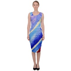 Painting Abstract Blue Pink Spots Sleeveless Pencil Dress