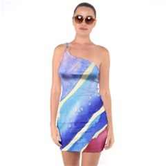 Painting Abstract Blue Pink Spots One Soulder Bodycon Dress by Pakrebo