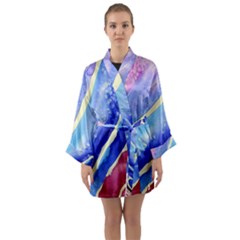 Painting Abstract Blue Pink Spots Long Sleeve Kimono Robe by Pakrebo