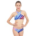 Painting Abstract Blue Pink Spots High Neck Bikini Set View1