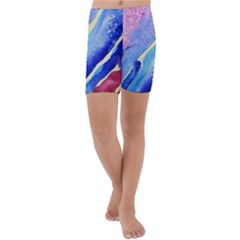 Painting Abstract Blue Pink Spots Kids  Lightweight Velour Capri Yoga Leggings