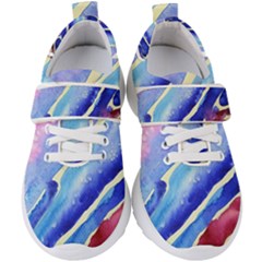 Painting Abstract Blue Pink Spots Kids  Velcro Strap Shoes