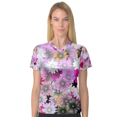 Flower Flowers Carta Da Parati V-neck Sport Mesh Tee by Pakrebo