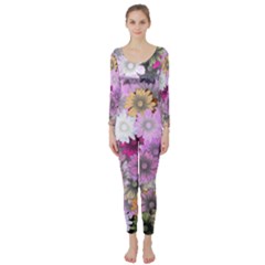 Flower Flowers Carta Da Parati Long Sleeve Catsuit by Pakrebo