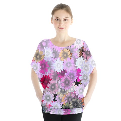 Flower Flowers Carta Da Parati Batwing Chiffon Blouse by Pakrebo