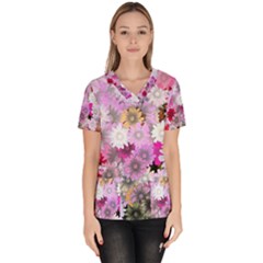 Flower Flowers Carta Da Parati Women s V-neck Scrub Top by Pakrebo