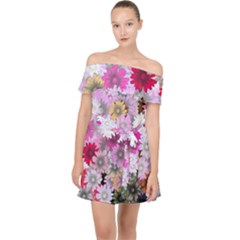 Flower Flowers Carta Da Parati Off Shoulder Chiffon Dress by Pakrebo