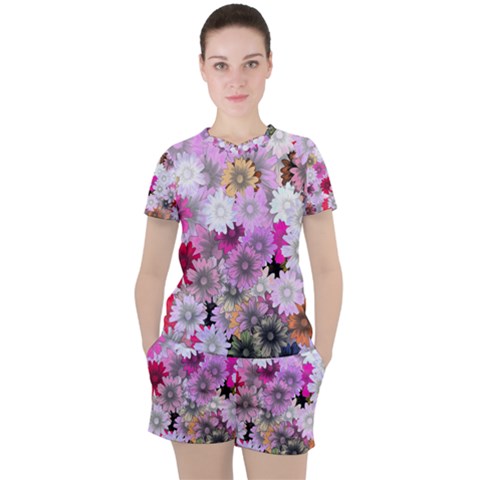 Flower Flowers Carta Da Parati Women s Tee And Shorts Set by Pakrebo