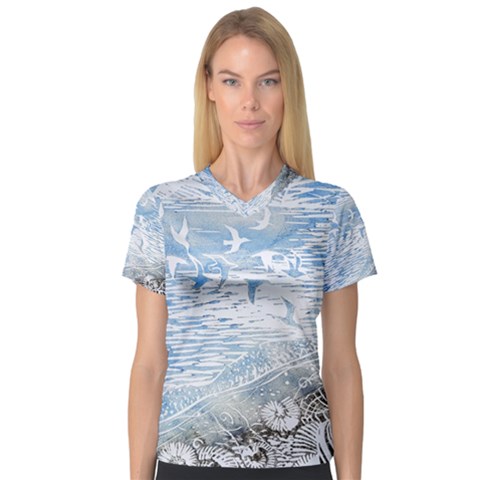 Coast Beach Shell Conch Water V-neck Sport Mesh Tee by Pakrebo