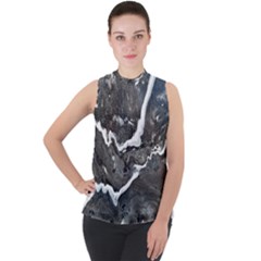 Cold Lava Mock Neck Chiffon Sleeveless Top