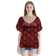 Redreptile V-neck Flutter Sleeve Top by LalaChandra