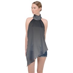 Charcoal Fade Halter Asymmetric Satin Top