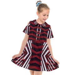 Red & White Stripes  Kids  Short Sleeve Shirt Dress by WensdaiAmbrose