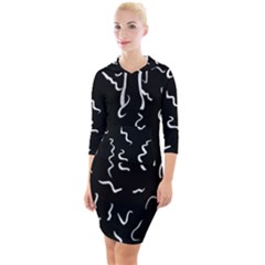 Scribbles Lines Drawing Picture Quarter Sleeve Hood Bodycon Dress