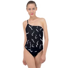 Scribbles Lines Drawing Picture Classic One Shoulder Swimsuit by Pakrebo