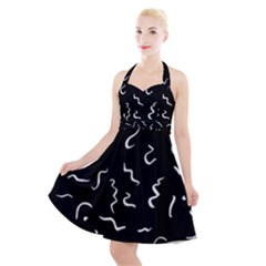 Scribbles Lines Drawing Picture Halter Party Swing Dress  by Pakrebo