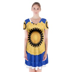 Design Circular Round Pattern Short Sleeve V-neck Flare Dress by Pakrebo