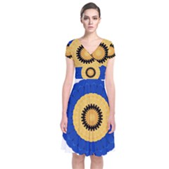 Design Circular Round Pattern Short Sleeve Front Wrap Dress by Pakrebo