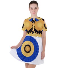 Design Circular Round Pattern Short Sleeve Shoulder Cut Out Dress 