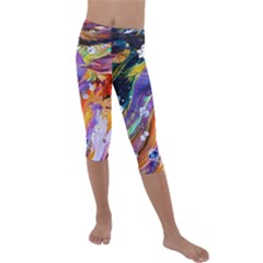 Abstract Modern Detail Color Kids  Lightweight Velour Capri Leggings 