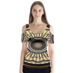 Mandala Pattern Round Ethnic Butterfly Sleeve Cutout Tee 