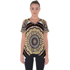 Mandala Pattern Round Ethnic Cut Out Side Drop Tee by Pakrebo