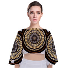 Mandala Pattern Round Ethnic Tie Back Butterfly Sleeve Chiffon Top by Pakrebo