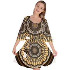 Mandala Pattern Round Ethnic Velour Kimono Dress