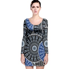 Cog Gear Wheel Engineering Round Long Sleeve Velvet Bodycon Dress by Pakrebo