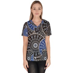 Cog Gear Wheel Engineering Round Women s V-neck Scrub Top by Pakrebo