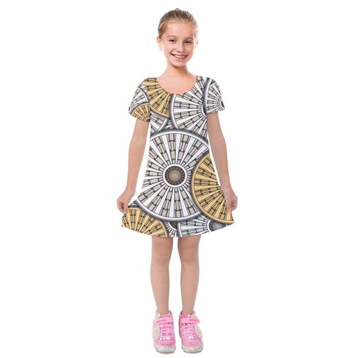 Gears Round Header Banner Cog Kids  Short Sleeve Velvet Dress